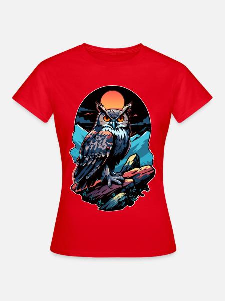 Großer Eule Uhu bei Mondschein - Frauen T-Shirt - Rot