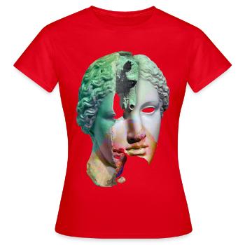 Fractured God Surreal Collage - Women's T-Shirt - red - Front - AI Model Female 172 dark (172cm)