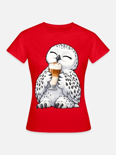 Schneeeule mit Latte Macchiato - Frauen T-Shirt - Rot