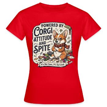 Attitude et Rancune Un Chien Drôle Powered By Corgi - T-shirt Femme - rouge - Devant - AI Model Female 172 dark (172cm)