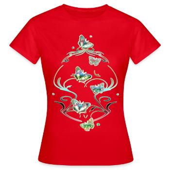 Schmetterlinge Ranken Ornamente Muster - Frauen T-Shirt - Rot - Vorne - AI Model Female 172 dark (172cm)