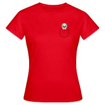 Kulleraugen Pug Cartoon - Frauen T-Shirt - Rot - Vorne - AI Model Female 172 dark (172cm)