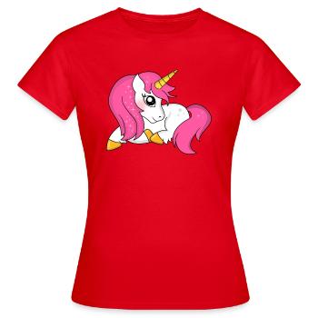 Suesses Einhorn liegend - Frauen T-Shirt - Rot - Vorne - AI Model Female 172 dark (172cm)