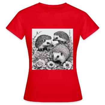 Igel-Familie - Frauen T-Shirt - Rot - Vorne - AI Model Female 172 dark (172cm)