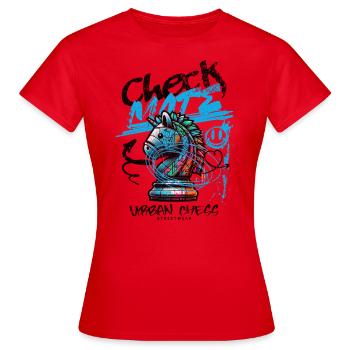 "Urban Checkmate" - Women's T-Shirt - red - Front - AI Model Female 172 dark (172cm)