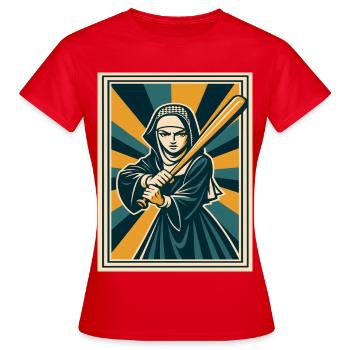 Nonne mit Baseballschläger - Frauen T-Shirt - Rot - Vorne - AI Model Female 172 dark (172cm)