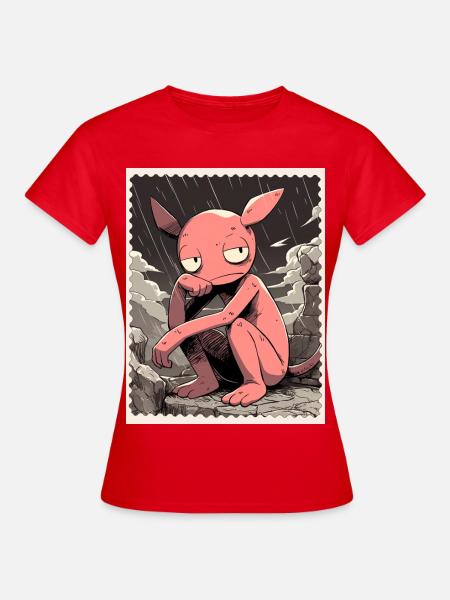 Rosa Kreatur im Regen - Frauen T-Shirt - Rot