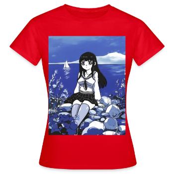 Marin Écolière au bord de la mer en Bleu - T-shirt Femme - rouge - Devant - AI Model Female 172 dark (172cm)