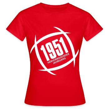 70. Geburtstag Hervorragender Jahrgang 1951 - Frauen T-Shirt - Rot - Vorne - AI Model Female 172 dark (172cm)