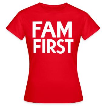 Fam First - Women's T-Shirt - red - Front - AI Model Female 172 dark (172cm)