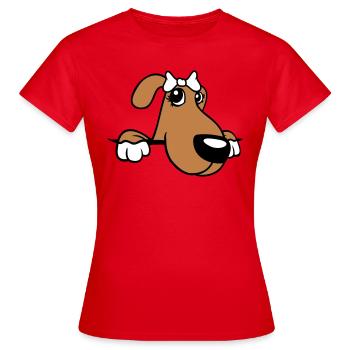 Dog Behind Wall Pretty Lady Bow Female - Women's T-Shirt - red - Front - AI Model Female 172 dark (172cm)