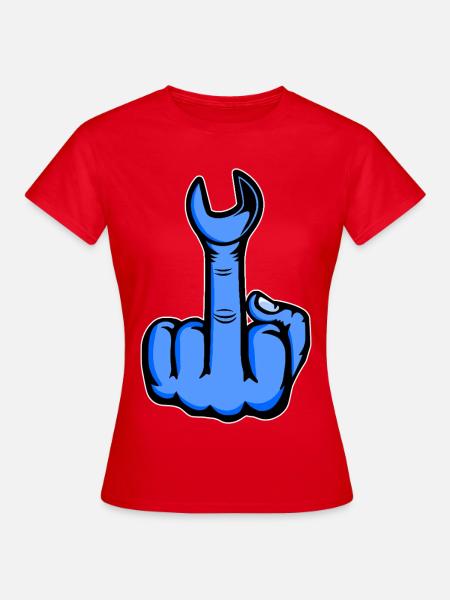 Blauer Mittelfinger mit Schraubenschlüssel - Frauen T-Shirt - Rot