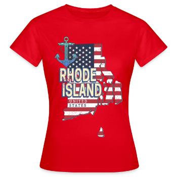Rhode Island Vereinigte Staaten Retro Landkarte - Frauen T-Shirt - Rot - Vorne - AI Model Female 172 dark (172cm)