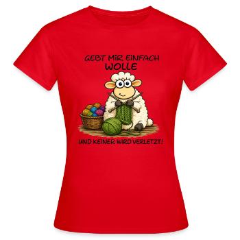 Schaf strickt Wolle – Kuschelkunst - Frauen T-Shirt - Rot - Vorne - AI Model Female 172 dark (172cm)