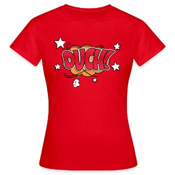 Ouch! Comic Style Bubble Graffiti Lettering - Women's T-Shirt - red - Front - AI Model Female 172 dark (172cm)