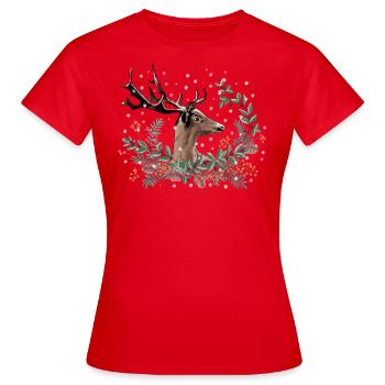 Cerf festif - T-shirt Femme - rouge - Devant - AI Model Female 172 dark (172cm)