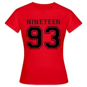 1993 - Women's T-Shirt - red - Front - AI Model Female 172 dark (172cm)