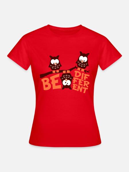 3 Eulen Be Different Spruch verrückt komisch Ast - Frauen T-Shirt - Rot