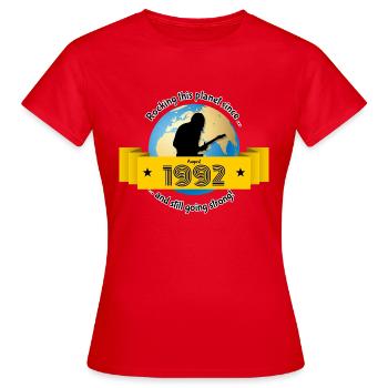 33. Anniversaire Qui berce cette planète depuis 08/1992 - T-shirt Femme - rouge - Devant - AI Model Female 172 dark (172cm)