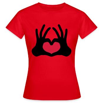 form umriss 2 haende paar team hand zeichen halbes - Frauen T-Shirt - Rot - Vorne - AI Model Female 172 dark (172cm)
