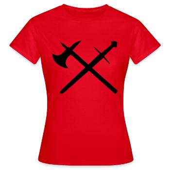 Schwert und Axt - Frauen T-Shirt - Rot - Vorne - AI Model Female 172 dark (172cm)