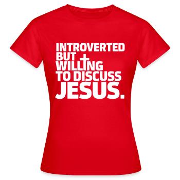 L’humour chrétien pour les croyants - T-shirt Femme - rouge - Devant - AI Model Female 172 dark (172cm)