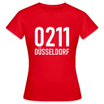 0211 Vorwahl Düsseldorf NRW Rhein - Frauen T-Shirt - Rot - Vorne - AI Model Female 172 dark (172cm)