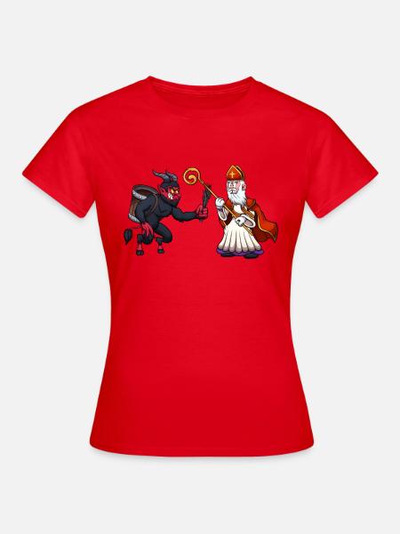 Sankt Nikolaus VS Krampus - Frauen T-Shirt - Rot