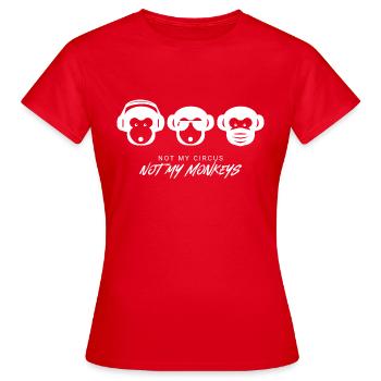 Muniax Monkeys Maske Weiß - Frauen T-Shirt - Rot - Vorne - AI Model Female 172 dark (172cm)