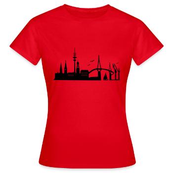 Skyline Hamburg - Frauen T-Shirt - Rot - Vorne - AI Model Female 172 dark (172cm)
