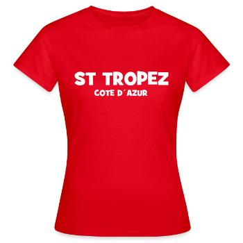 Saint Tropez - France - Cote d’Azur - T-shirt Femme - rouge - Devant - AI Model Female 172 dark (172cm)