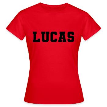 Nom - Lucas - T-shirt Femme - rouge - Devant - AI Model Female 172 dark (172cm)
