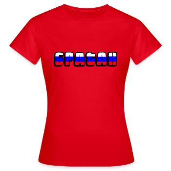 Bratan Russian brother Blja Cyrillic flag t shirt - Women's T-Shirt - red - Front - AI Model Female 172 dark (172cm)