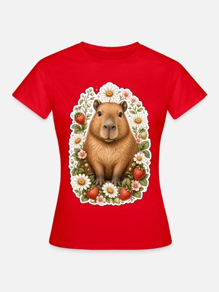 Capybara Erdbeeren Gänseblümchen Tierfreund - Frauen T-Shirt - Rot