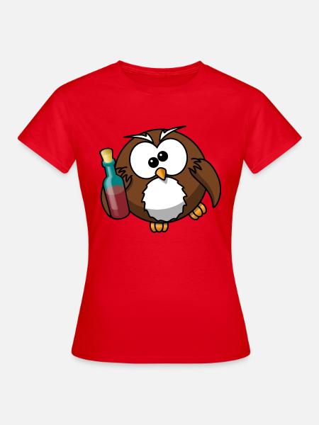 betrunkene Eule mit Wein - Frauen T-Shirt - Rot
