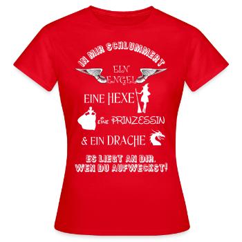 Engel, Hexe, Prinzessin und Drache - Frauen T-Shirt - Rot - Vorne - AI Model Female 172 dark (172cm)