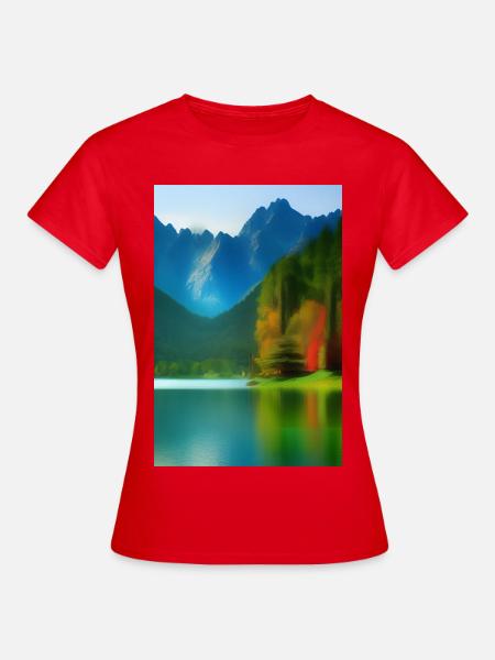 Landschaft mit See und Berge - Frauen T-Shirt - Rot