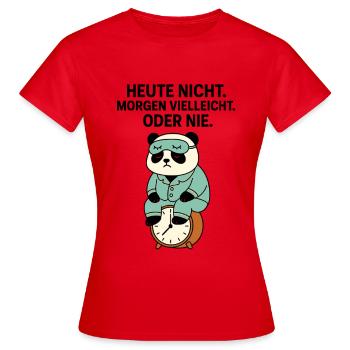 Panda in pajamas on alarm clock - Women's T-Shirt - red - Front - AI Model Female 172 dark (172cm)
