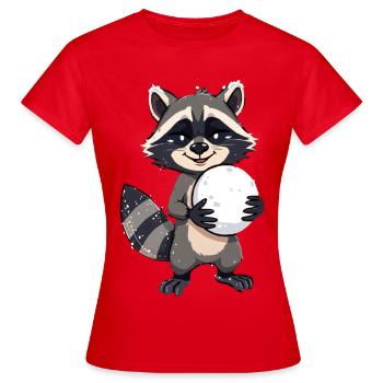 Raccoon with a big snowball - Women's T-Shirt - red - Front - AI Model Female 172 dark (172cm)