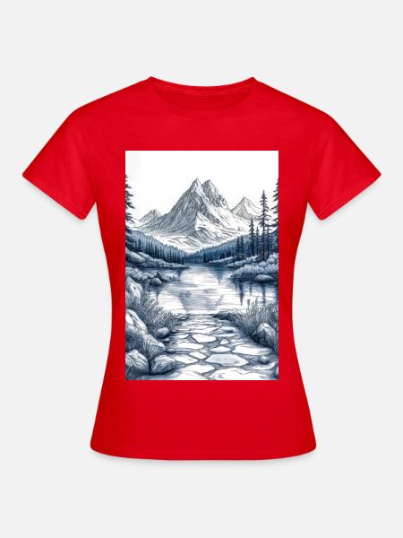 Illustration einer Gebirgslandschaft - Frauen T-Shirt - Rot