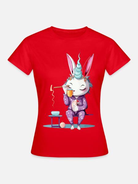 Einhorn im Pyjama Kaffeezauber - Frauen T-Shirt - Rot