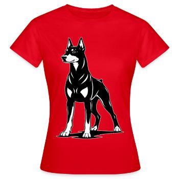 Dobermann stehend in Schwarz Weiß - Frauen T-Shirt - Rot - Vorne - AI Model Female 172 dark (172cm)