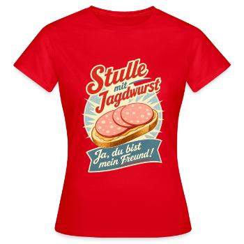 Stulle mit Jagdwurst - Frauen T-Shirt - Rot - Vorne - AI Model Female 172 dark (172cm)