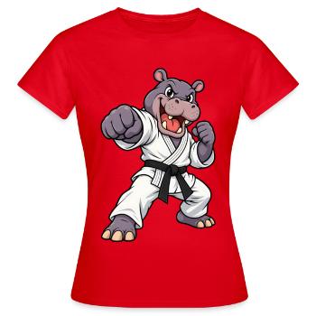 Strong hippopotamus in karate - Women's T-Shirt - red - Front - AI Model Female 172 dark (172cm)