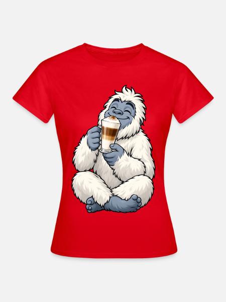 Yeti mit Latte Macchiato - Frauen T-Shirt - Rot