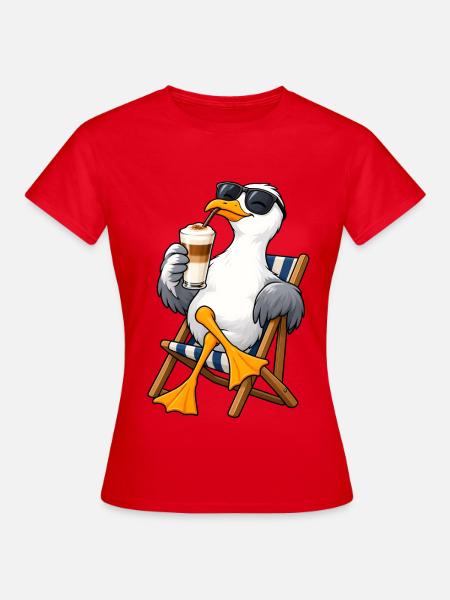 Möwe mit Latte Macchiato - Frauen T-Shirt - Rot