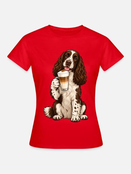 Englischer Springer Spaniel mit Latte Macchiato - Frauen T-Shirt - Rot