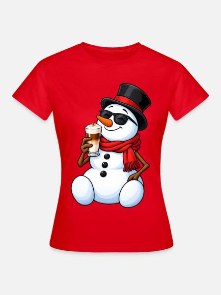 Schneemann mit Latte Macchiato - Frauen T-Shirt - Rot