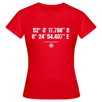 SteinhagenGeocacher Geschenk Standort GPS Stadt - Frauen T-Shirt - Rot - Vorne - AI Model Female 172 dark (172cm)