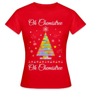 Chemistree aktuelles Periodensystem Weihnachtsbaum - Frauen T-Shirt - Rot - Vorne - AI Model Female 172 dark (172cm)